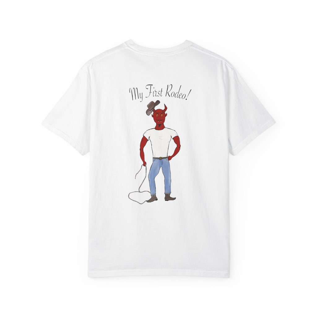 T-Shirt — “My First Rodeo” Devil Cowboy Graphic Tee